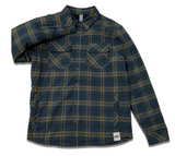 Boarding House Logo Navy Plaid Sherpa Lined Shacket
